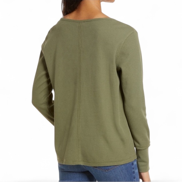 Caslon Organic Cotton Blend Split Neck Thermal Top Green Sorrel XXS - Picture 5 of 12